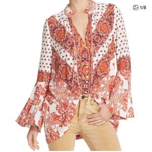 Free People Magic Mystery Split Neck Tunic Top size XS